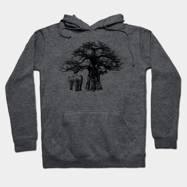 Baobab and Elephants Wildlife Shirt Hoodie by scotch